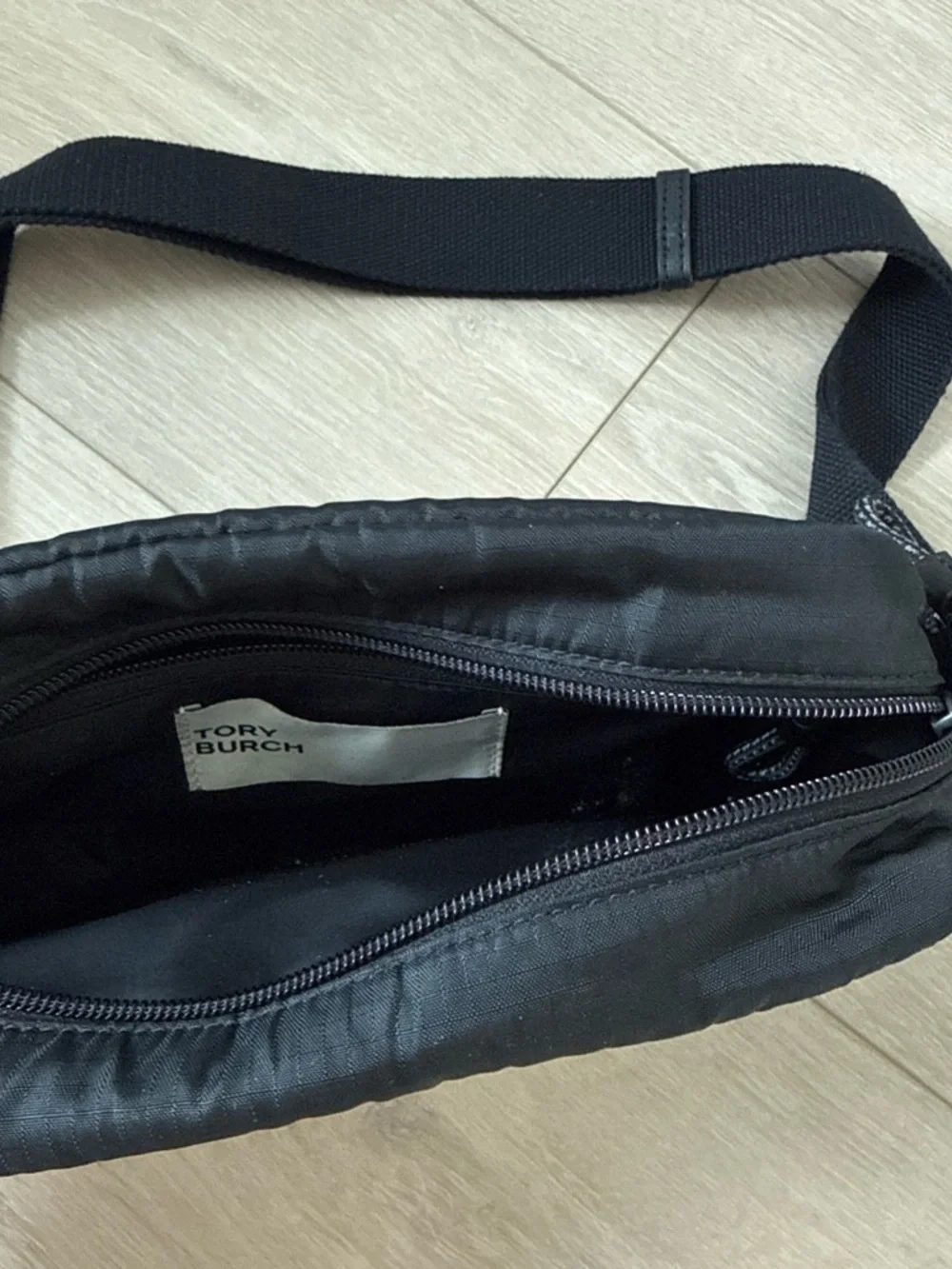Tory Burch Black Nylon Belt Bag with Logo Patch